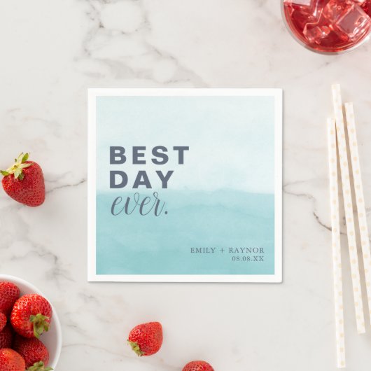 Beachy Blues Waterverf Beste dag van het huwelijk Servet (Insitu)