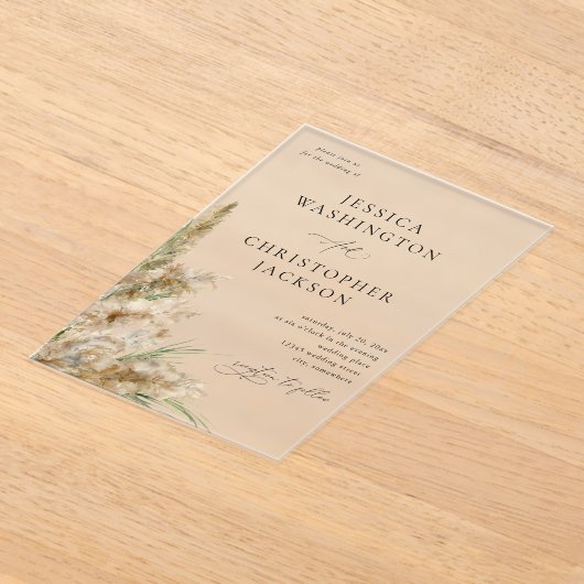Beachy Boho Pampas Grass Bruiloft V2 Acryl Uitnodigingen (Laagn)