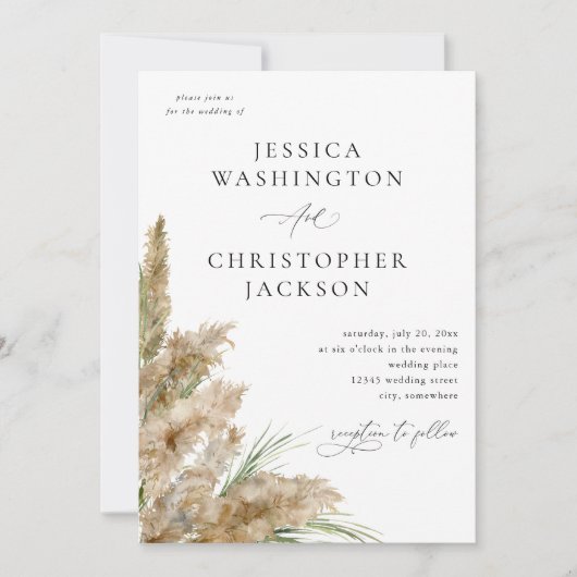 Beachy Boho Pampas Grass Bruiloft V2 Kaart (Voorkant)