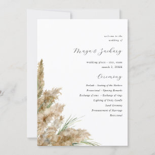Beachy Boho Pampas Grass huwelijksceremonie progra Kaart