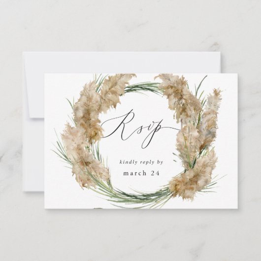 Beachy Boho Pampas Grass w Meal RSVP 2 Kaartje (Voorkant)