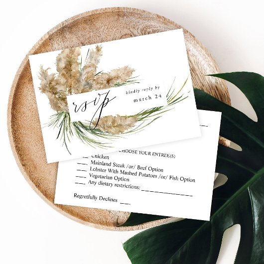 Beachy Boho Pampas Grass w Meal RSVP Kaartje