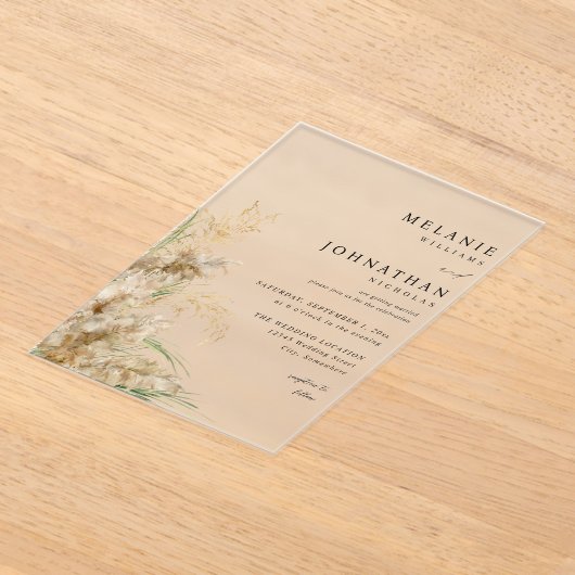 Beachy Boho Pampas Grass Wedding 2 Acryl Uitnodigingen (Laagn)