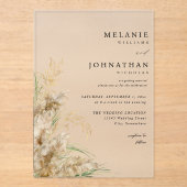 Beachy Boho Pampas Grass Wedding 2 Acryl Uitnodigingen (Voorkant)
