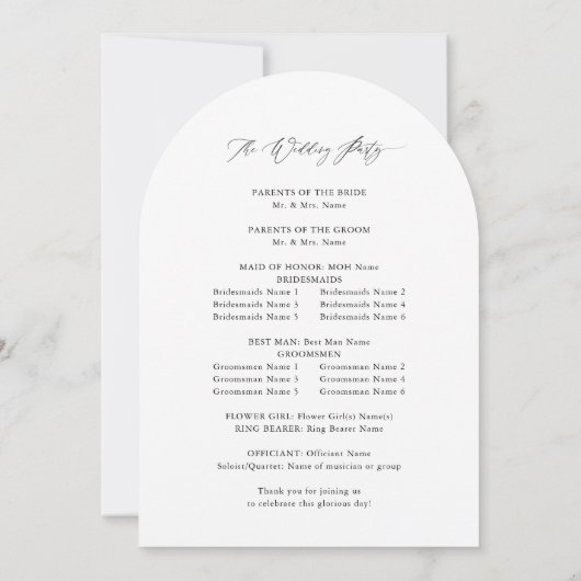 Beachy Boho Pampas Grass Wedding Program Arch Kaart (Achterkant)