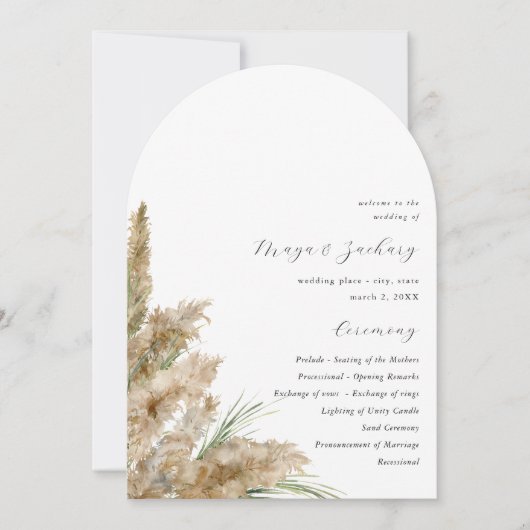 Beachy Boho Pampas Grass Wedding Program Arch Kaart (Voorkant)
