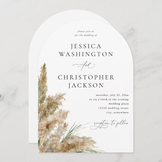 Beachy Boho Pampas Grass Wedding V2 Boog Kaart (Voorkant / Achterkant)