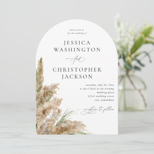 Beachy Boho Pampas Grass Wedding V2 Boog Kaart (Staand voorkant)