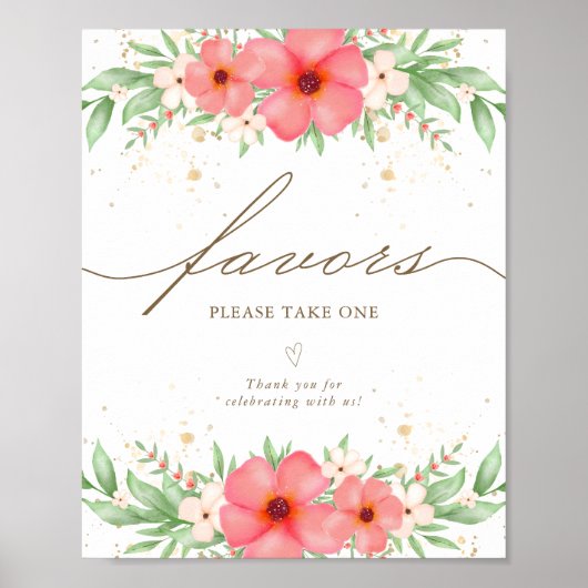 Beachy Boho Pink Ivory Greenery Floral Favors Sign Poster (Voorkant)