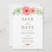 Beachy Boho Pink & Ivory Greenery Floral Save The Date (Achterkant)