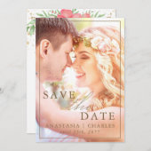 Beachy Boho Pink & Ivory Greenery Floral Save The Date (Voorkant / Achterkant)