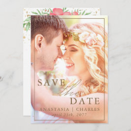 Beachy Boho Pink & Ivory Greenery Floral Save The Date