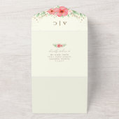 Beachy Boho Pink & Ivory Greenery Floral Wedding All In One Uitnodiging (Buitenkant)