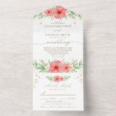 Beachy Boho Pink & Ivory Greenery Floral Wedding All In One Uitnodiging (Binnen)