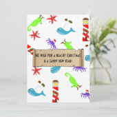 Beachy Christmas en Sandy Nieuwjaar Zee Creatures Feestdagenkaart (Staand voorkant)