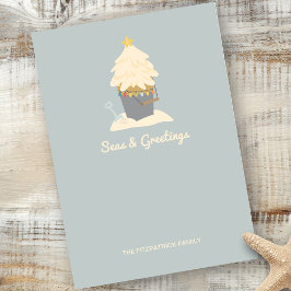 Beachy Christmas Sand Pail Flat Holiday Kaart