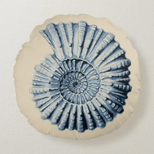 Beachy Coastal Blue Spiral Seashell Rond Kussen