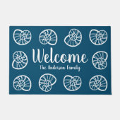 Beachy Coastal White Seashells & Navy Blue Deurmat (Voorkant)