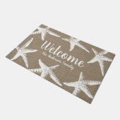 Beachy Coastal White Starfish Faux Burlap Deurmat (Schuin)