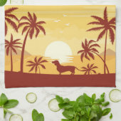 Beachy Dachshund Zonsondergang Handdoek Zwaaien Pa (Gevouwen)