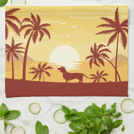 Beachy Dachshund Zonsondergang Handdoek Zwaaien Pa (Gevouwen)