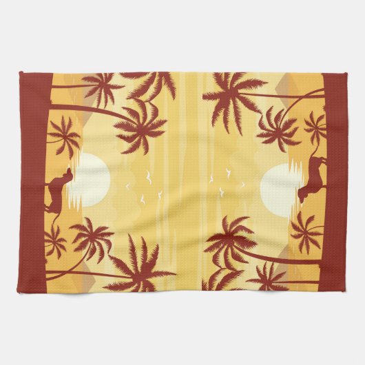 Beachy Dachshund Zonsondergang Handdoek Zwaaien Pa (Horizontaal)