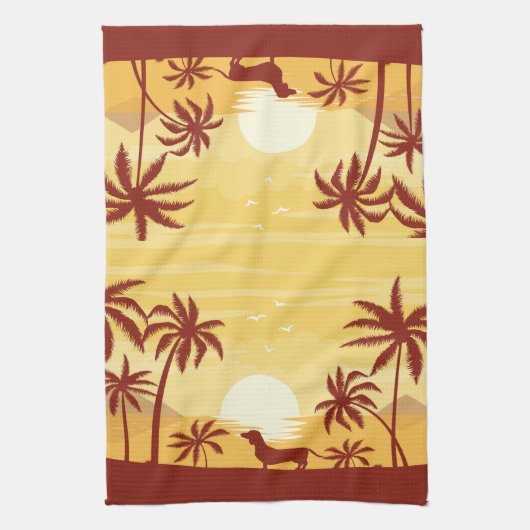 Beachy Dachshund Zonsondergang Handdoek Zwaaien Pa (Verticaal)
