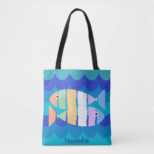 Beachy Double Fish Abstract Design Canvas tas