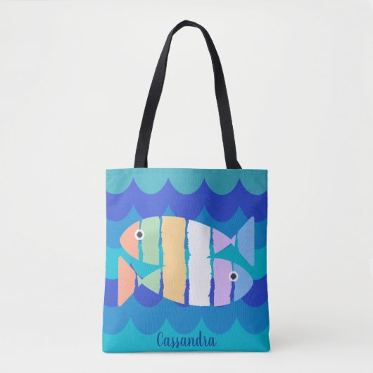 Beachy Double Fish Abstract Design Canvas tas (Voorkant)