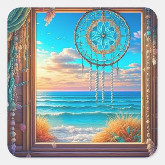  Beachy Dreamcatcher op Venster Vierkante Sticker (Voorkant)