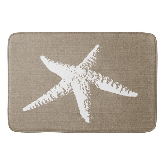 Beachy Faux Burlap White Starfish Bath Mat (Voorkant)