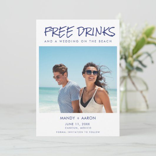 Beachy Gratis Drinken Fotobestemming Trouwen Save The Date (Staand voorkant)