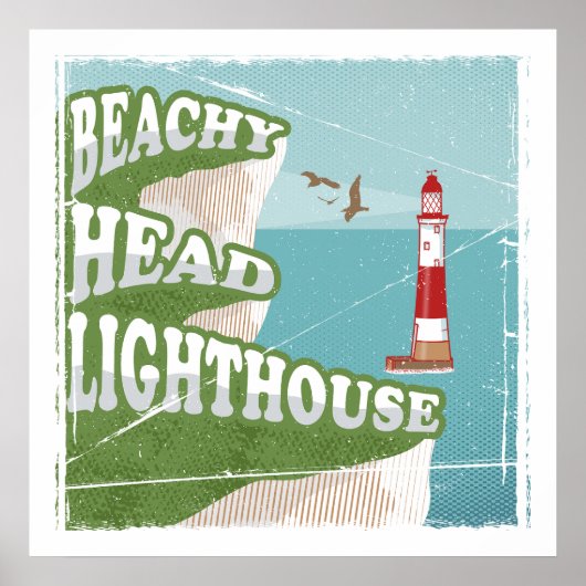 Beachy head vuurtoren retro poster (Voorkant)