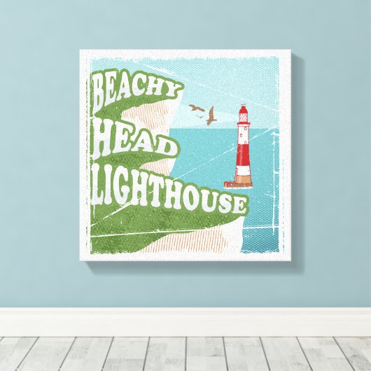 Beachy head vuurtoren retro poster canvas afdruk (Insitu (Houten vloer))