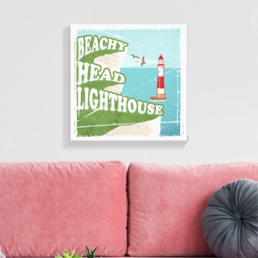Beachy head vuurtoren retro poster canvas afdruk (Insitu (Woonkamer))