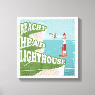 Beachy head vuurtoren retro poster canvas afdruk
