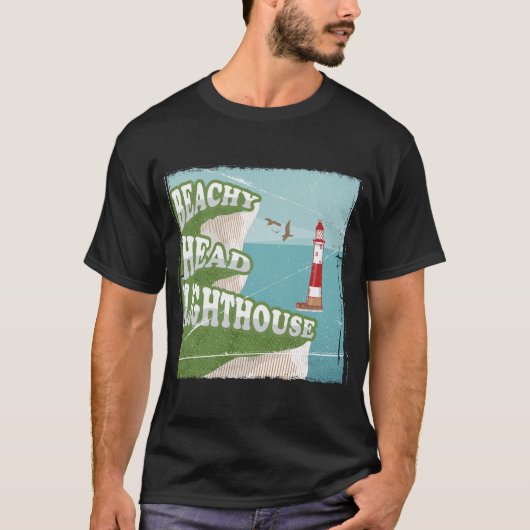 Beachy head vuurtoren retro poster t-shirt (Voorkant)