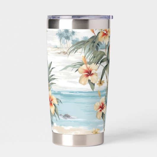 Beachy Hibiscus Floral Geïsoleerde Drinkbeker (Links)
