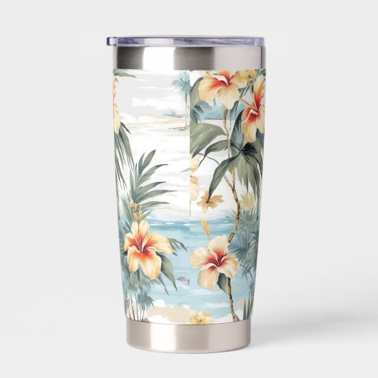 Beachy Hibiscus Floral  Geïsoleerde Drinkbeker (Rechts)