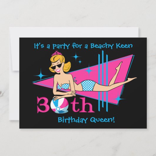 Beachy Keen 30th Birthday Custom Invitations Kaart (Voorkant)
