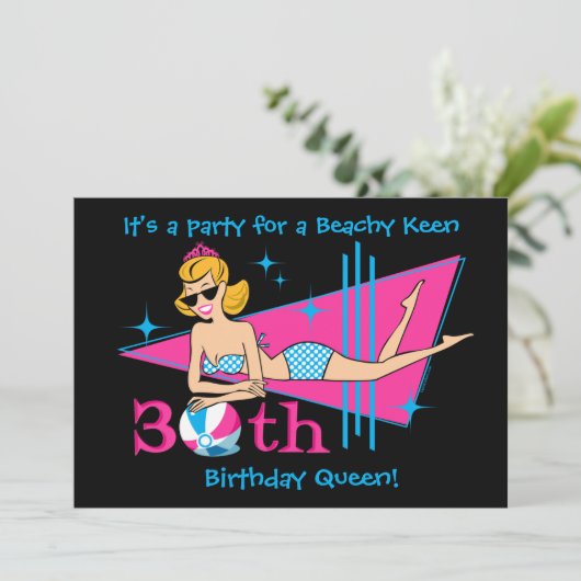 Beachy Keen 30th Birthday Custom Invitations Kaart (Staand voorkant)