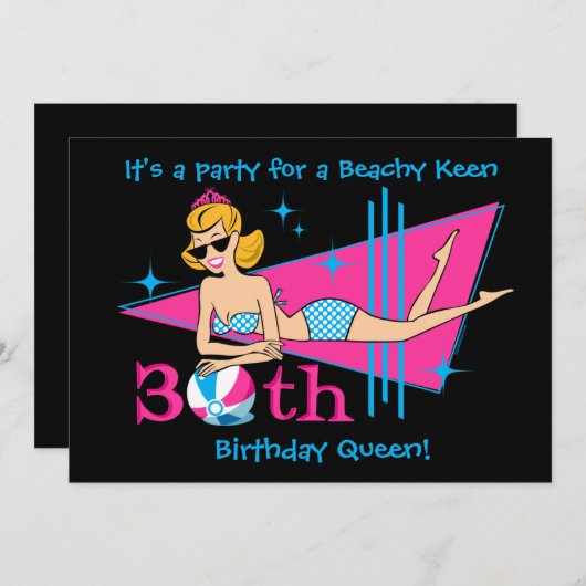 Beachy Keen 30th Birthday Custom Invitations Kaart (Voorkant / Achterkant)