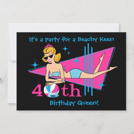 Beachy Keen 40th Birthday Custom Invitations Kaart (Voorkant)