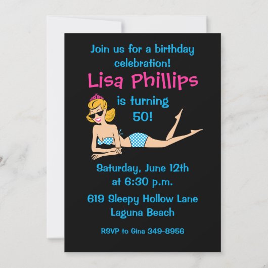 Beachy Keen 50th Birthday Custom Invitations Kaart (Achterkant)