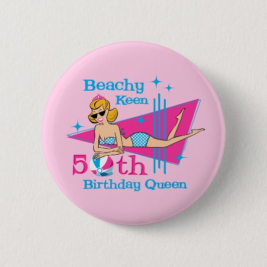 Beachy Keen 50th Birthday Ronde Button 5,7 Cm (Voorkant)