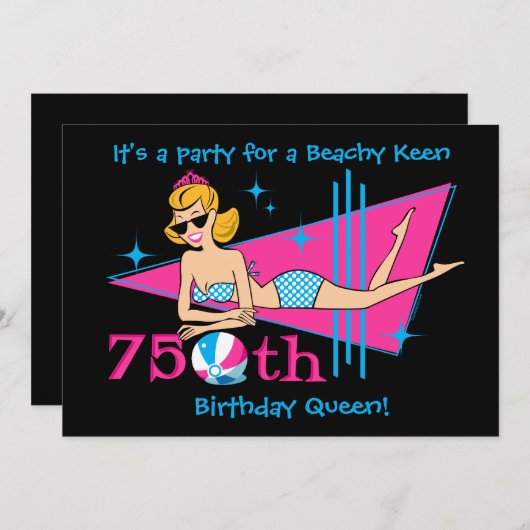 Beachy Keen 75th Birthday Custom Invitations Kaart (Voorkant / Achterkant)