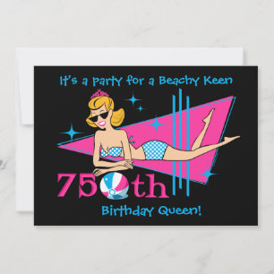Beachy Keen 75th Birthday Custom Invitations Kaart