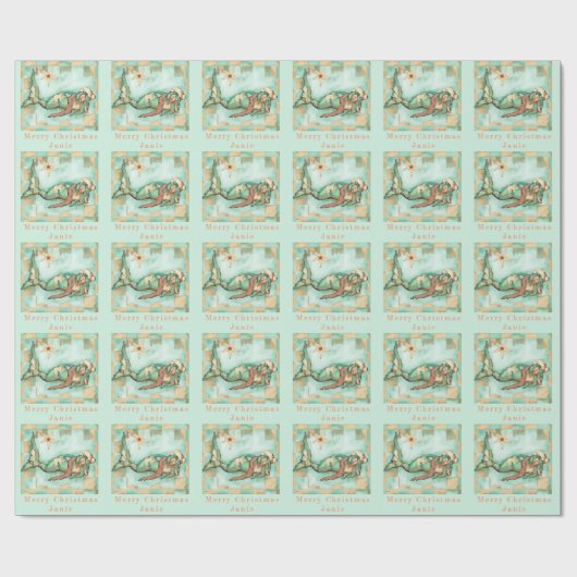 Beachy Kerstmermaid Santa Persoonlijke naam Cadeaupapier (Vlak)