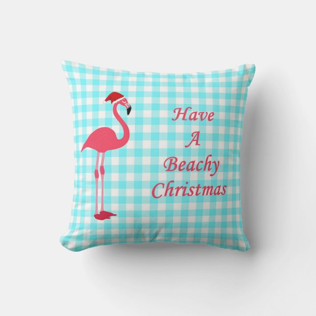 Beachy Kerstmis Flamingo Kussen (Voorkant)