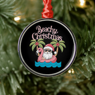 Beachy Kerstmis Tropische vakantie Santa Beach Metalen Ornament